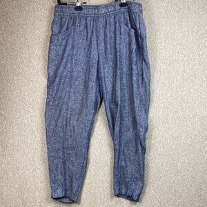 Old Navy pull on trousers L straight taper leg cropped length ocean blue linen